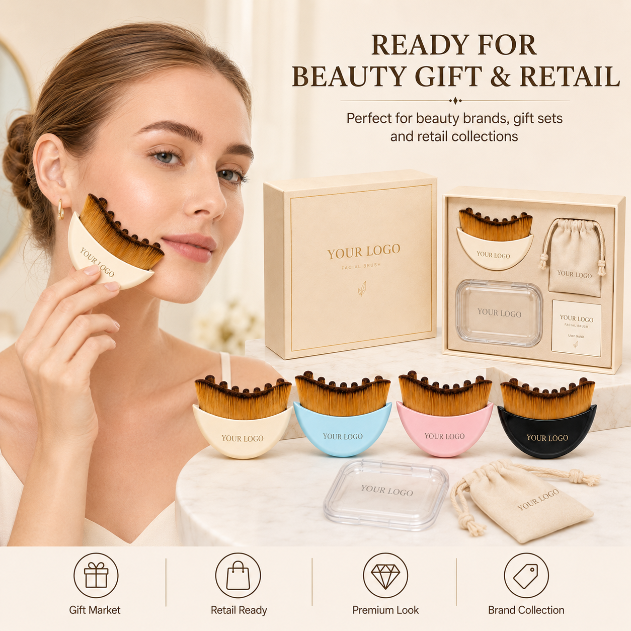 Custom Logo Lymphatic Contour Facial Brush Gift Set Premium Box Massage Face Brush OEM Private Label Beauty Plastic+Nylon