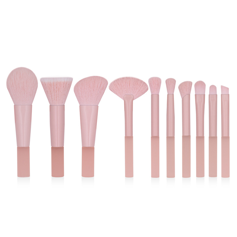 DailyQueen 10 Pcs Mini pink Oriental Cherry Travel Fibre Makeup Brush Portable Cosmetic Makeup Foundation Brush Set