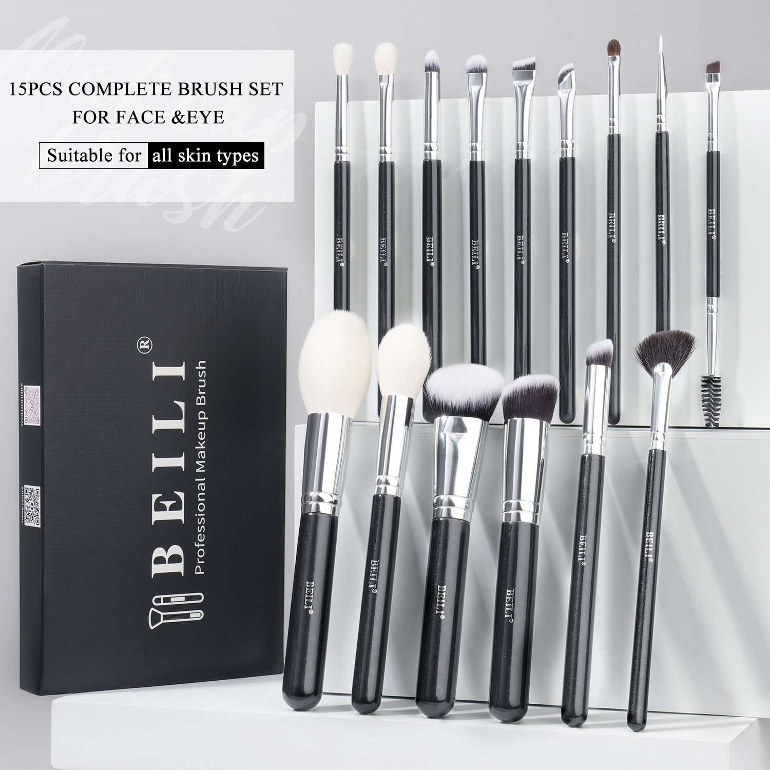 Wholesale Customize Luxury Makeup Brushes Set 15pcs High Quality Synthetic Hair Powder Foundation &amp; Concealer Brush Set Makeup