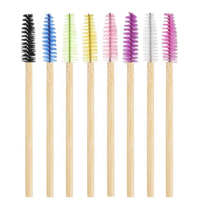 50 Pcs Bamboo Handle Disposable Eyelash Brushes, Eco-Friendly Mascara Wands