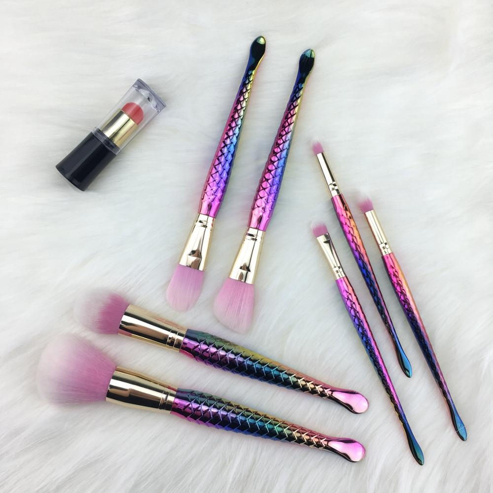 Gradient Personalised 7Pcs Logo Rainbow Vegan Private Label Gold Custom Rose Gold Luxury Mermaid Face Makeup Brush Set