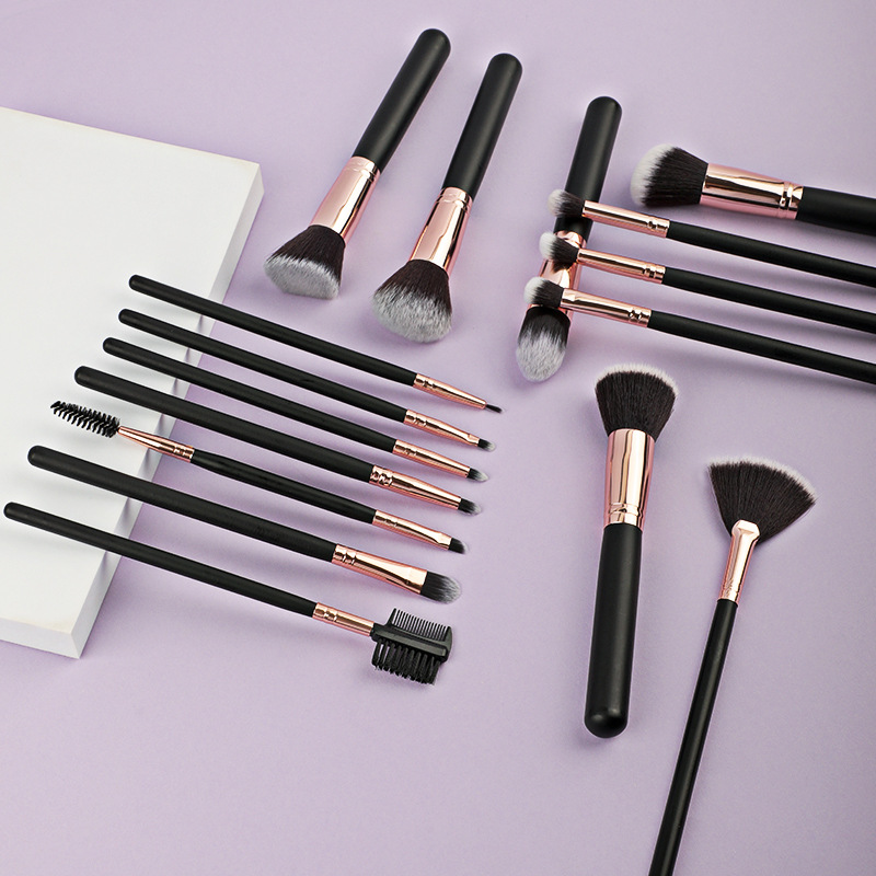 16 Piece Professional Makeup Brush Set Wooden Handle Face Foundation Powder Eye Shadow Lip Cosmetic Brushes Travel Kit