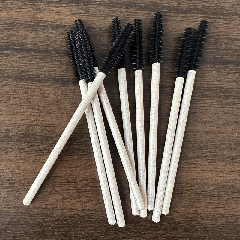 Eco-Friendly Disposable Biodegradable Straw Handle Mascara Wand Synthetic Hair Brush Tip Eyelash Makeup Applicator Tool