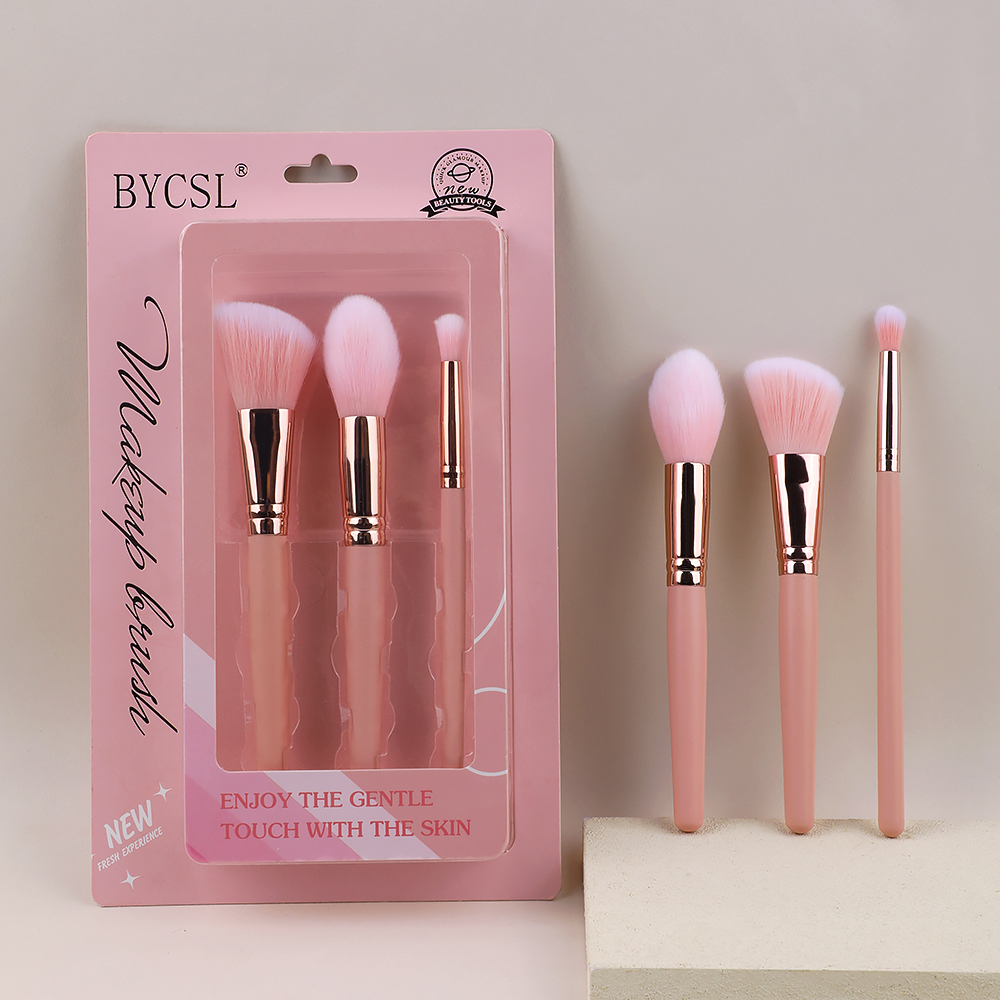 Wholesale OEM Custom Color 3 Pcs Pink Makeup Brush Set Synthetic Hair Powder Contour Brushes Factory