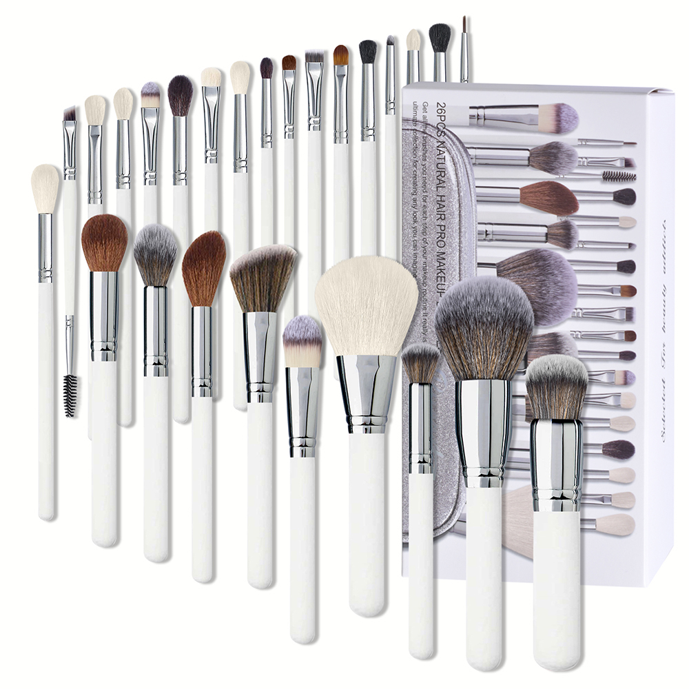 DailyQueen Premium Foundation Blending Face Powder Eye Shadow Concealer Synthetic Make Brush Set White Goat Hair Makeup Brushes