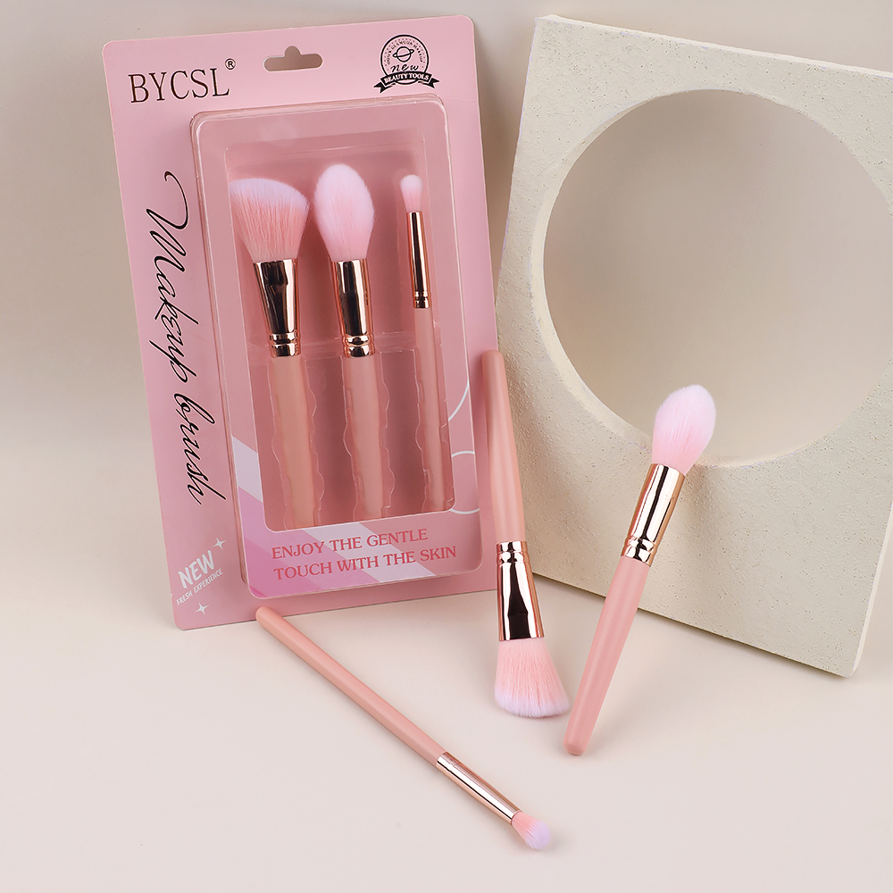 Wholesale OEM Custom Color 3 Pcs Pink Makeup Brush Set Synthetic Hair Powder Contour Brushes Factory