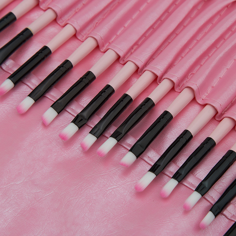 SKylark Pro Complete 32-Piece Durable Face &amp; Eyebrow Pencil Makeup Brush Set with Roll-Up Pouch Nylon Bristles &amp; Wood Handle