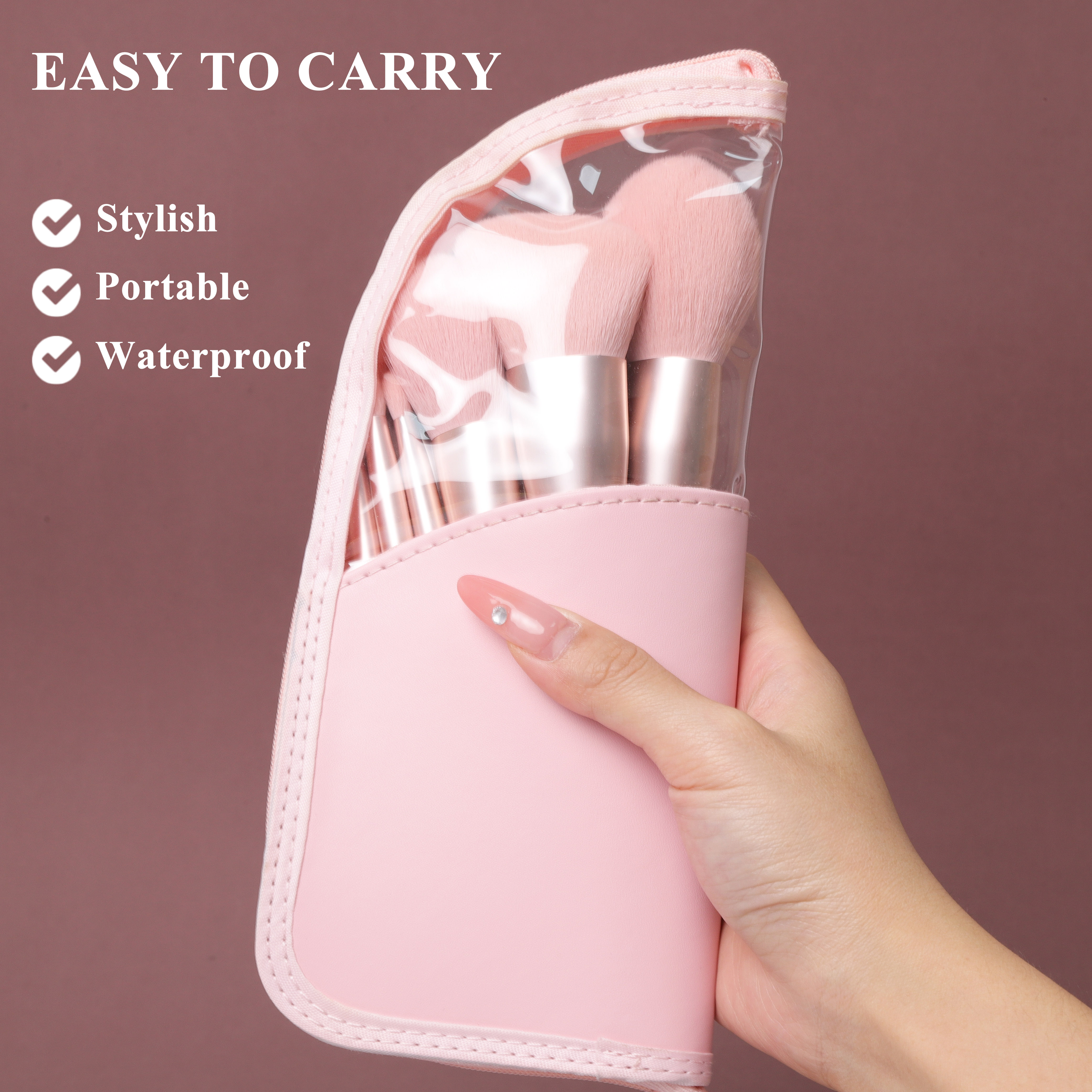 11pcs Makeup Brush Set Elegant Vegan Pink Wooden Handle Custom Logo Cosmetic Foundation Concealer Blush Brushes With Bag