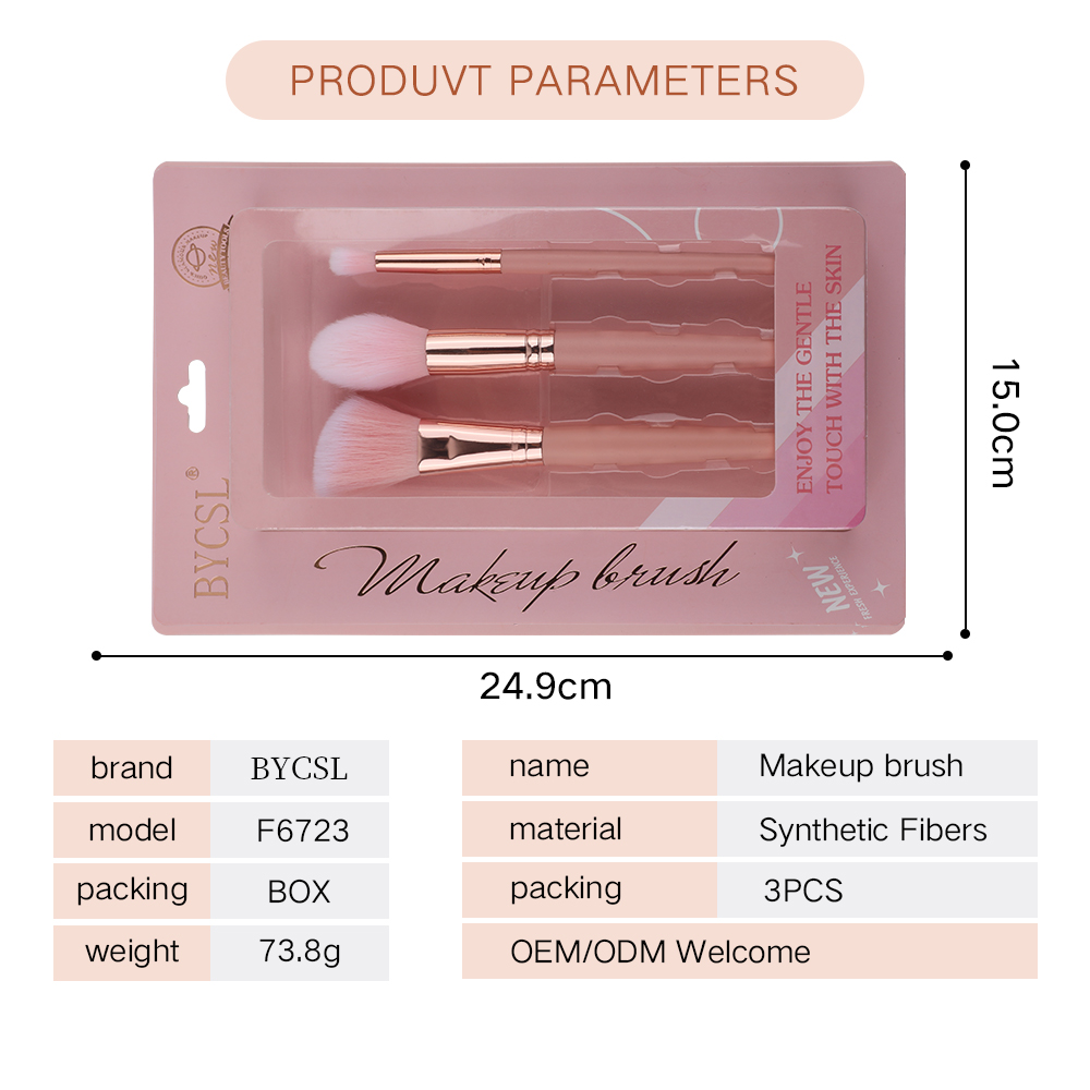 Wholesale OEM Custom Color 3 Pcs Pink Makeup Brush Set Synthetic Hair Powder Contour Brushes Factory