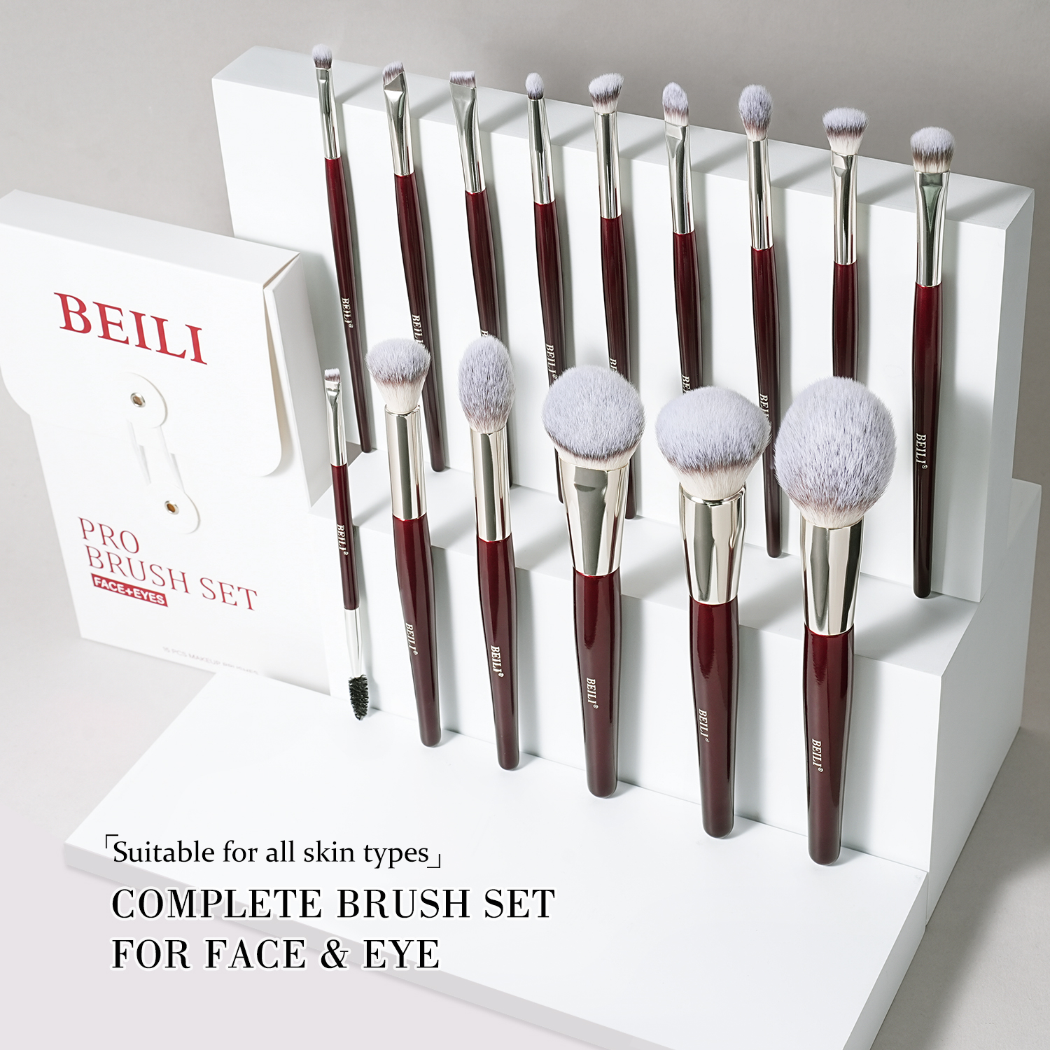 Burgundy Red Gold Tube Highlighting Color High Quality Synthetic Hair Face Contour Powder Blushing Makeup Brushes Set