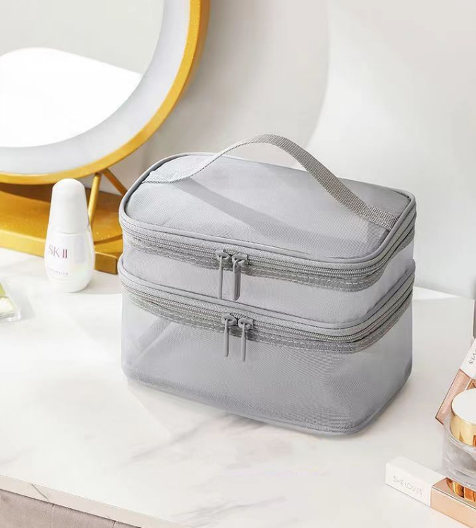 High Quality Two Layers Cosmetic case Brush Organizer Mesh Set Pouch Toiletry Travel Custom Makeup Bag