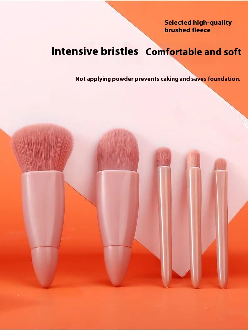 Multifunctional Portable Beauty Tools 5pcs Cosmetic Brush Set with Mirror Powder and Blush Brush for Face Application