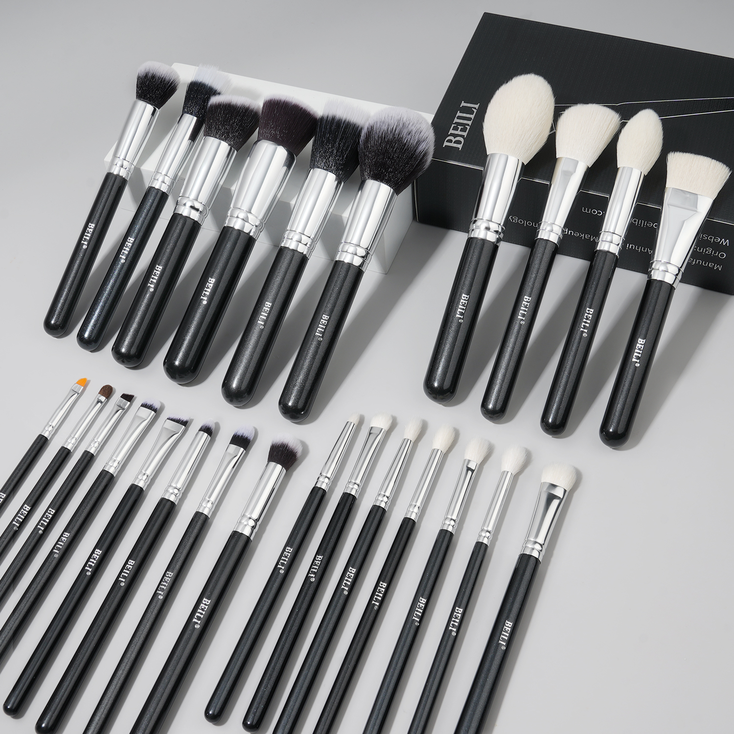 BEILI Black 25pcs Natural Hair Professional Makeup Brushes Private Label Luxury Full Foundation Eyeshadow Brush Set Make up