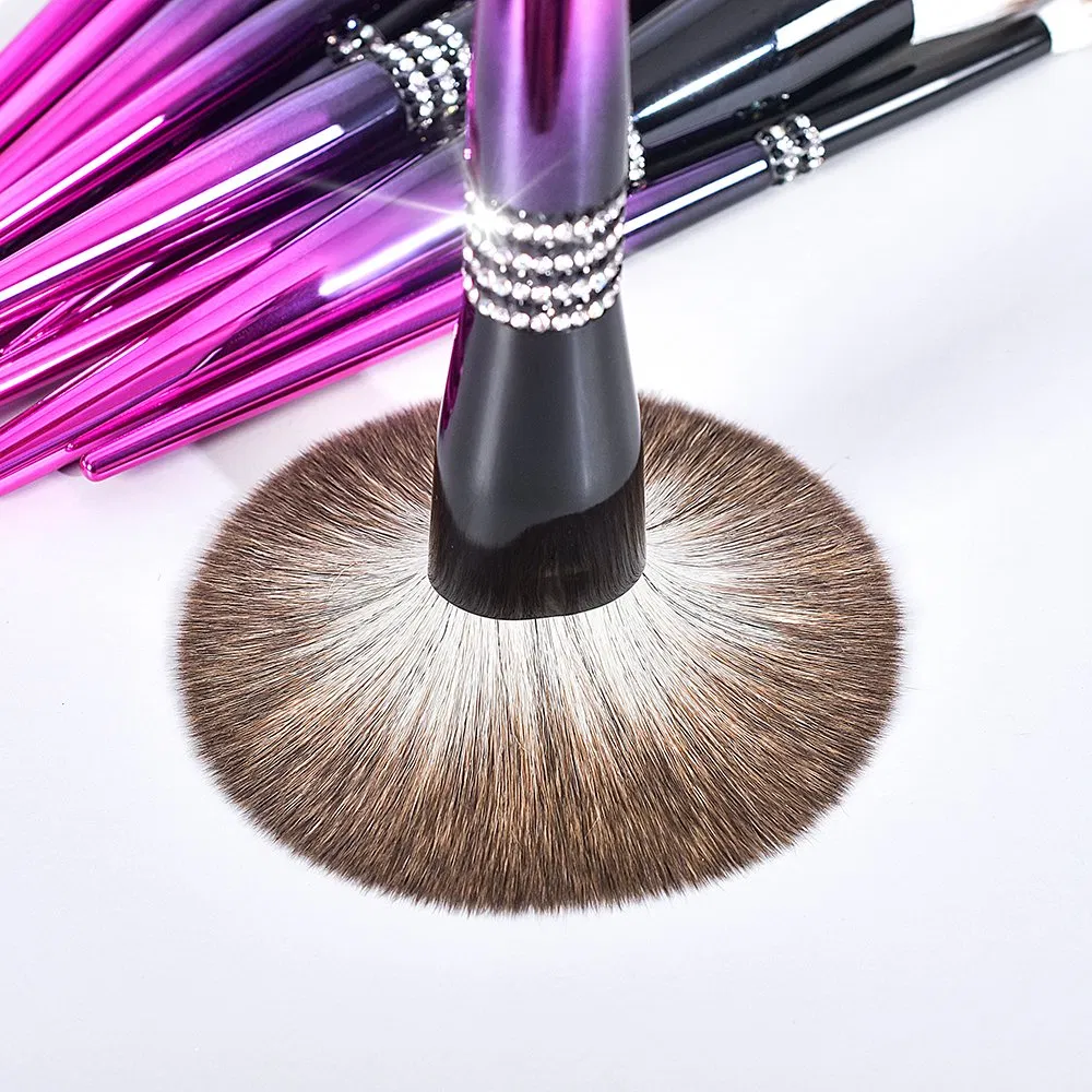 Gradual Changing Violet Makeup Brush Set Luxury Soft Hairbrush Jewelled High Quality Glitter OEM Cosmetic Brush Set
