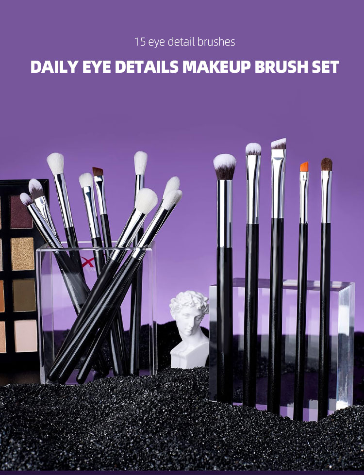 HMU Luxury Vegan Synthetic Hair 15-Piece Makeup Brushes Set Wood Handles Copper Ferrules Angular Blush Design for Face Eye Use