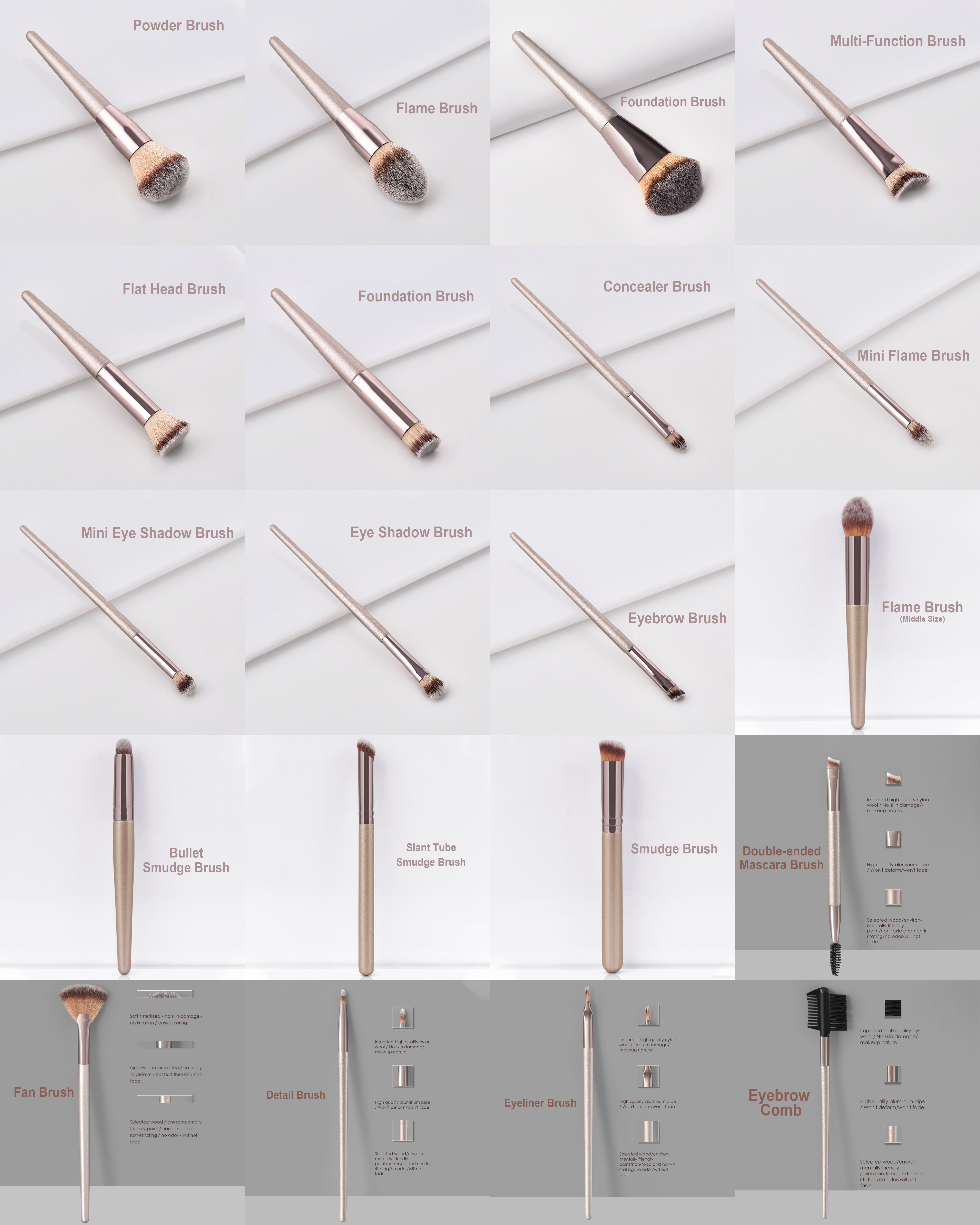 14pcs Gold Makeup Brush Set Support Custom logo for Cosmetic Eyeshadow Lipstick Make up Brush Wholesale Makeup Brushes Set Wood