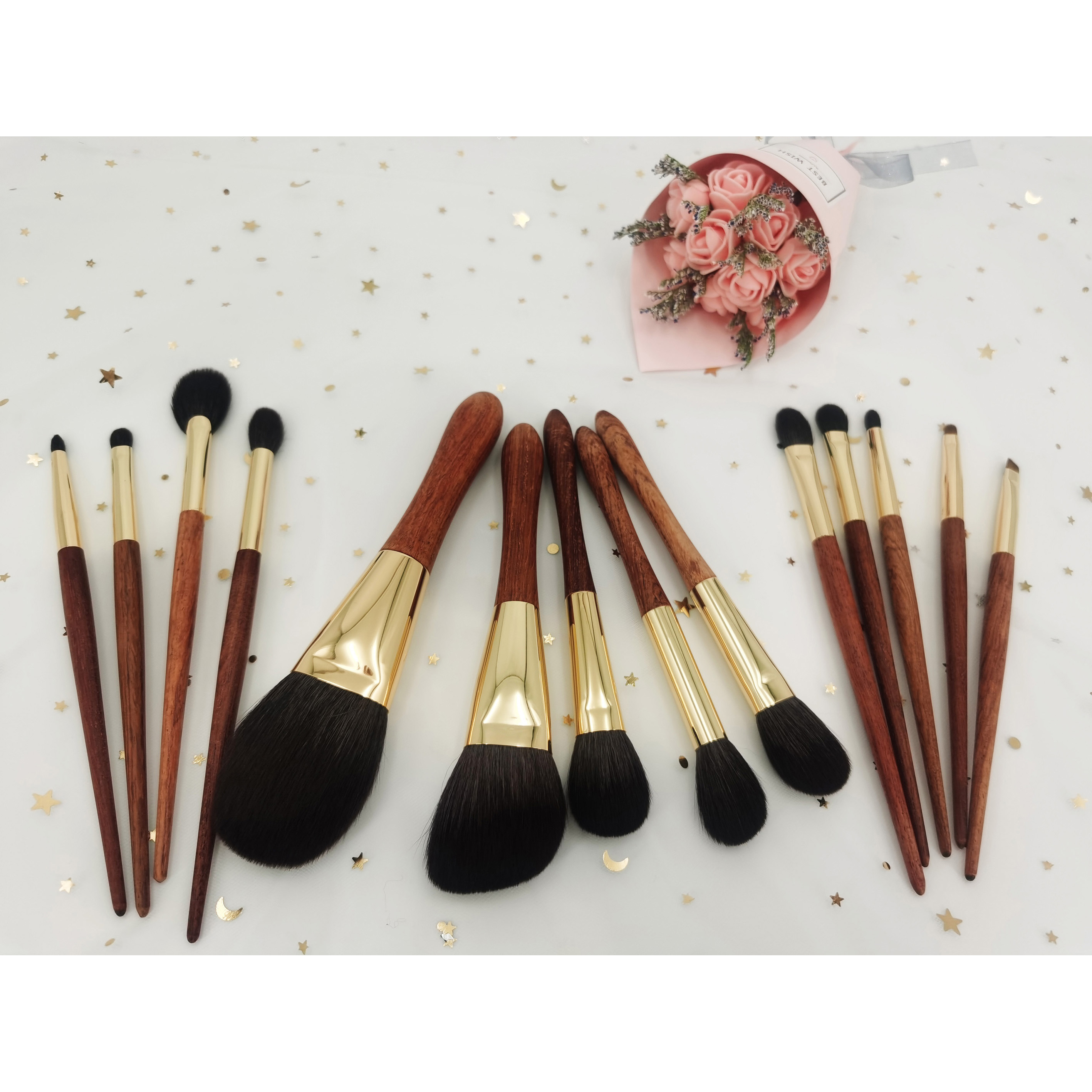 14Pcs Sandalwood Synthetic Hair Makeup Brush Set Wooden Handle Face Concealer Brushes Eco-Friendly Top Grade ISO9001 Certified