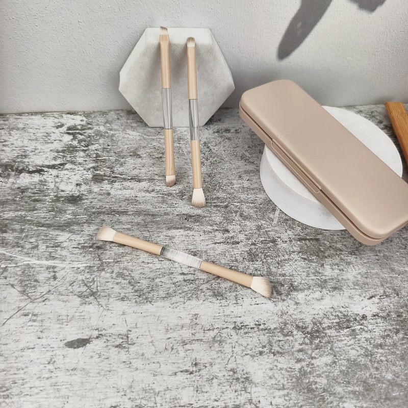 Portable Dual-Ended Boxed Makeup Brush Set Synthetic Hair Concealer and Contour for Face Two-in-One Use