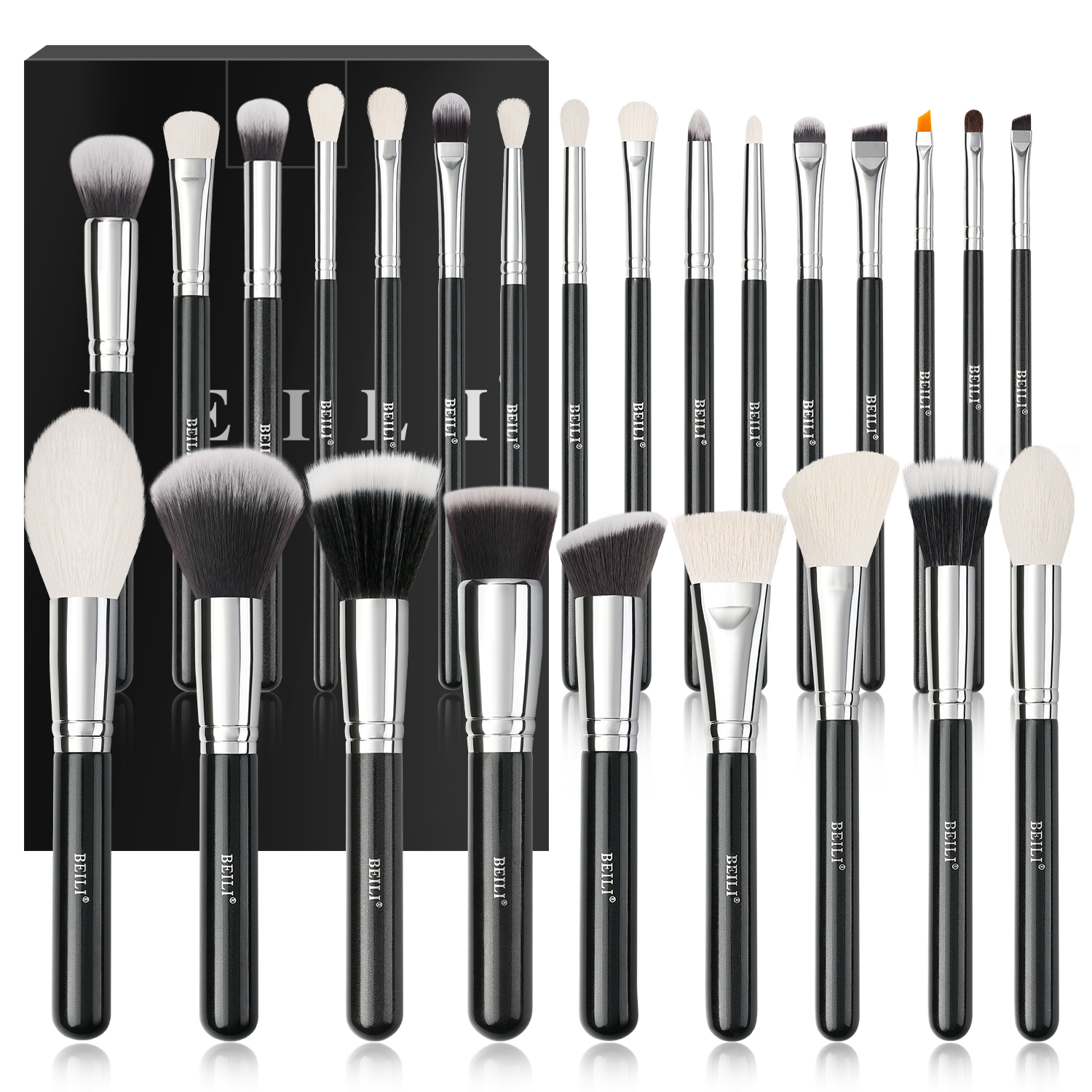 BEILI Black 25pcs Natural Hair Professional Makeup Brushes Private Label Luxury Full Foundation Eyeshadow Brush Set Make up