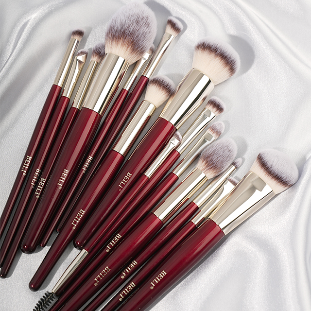 Burgundy Red Gold Tube Highlighting Color High Quality Synthetic Hair Face Contour Powder Blushing Makeup Brushes Set
