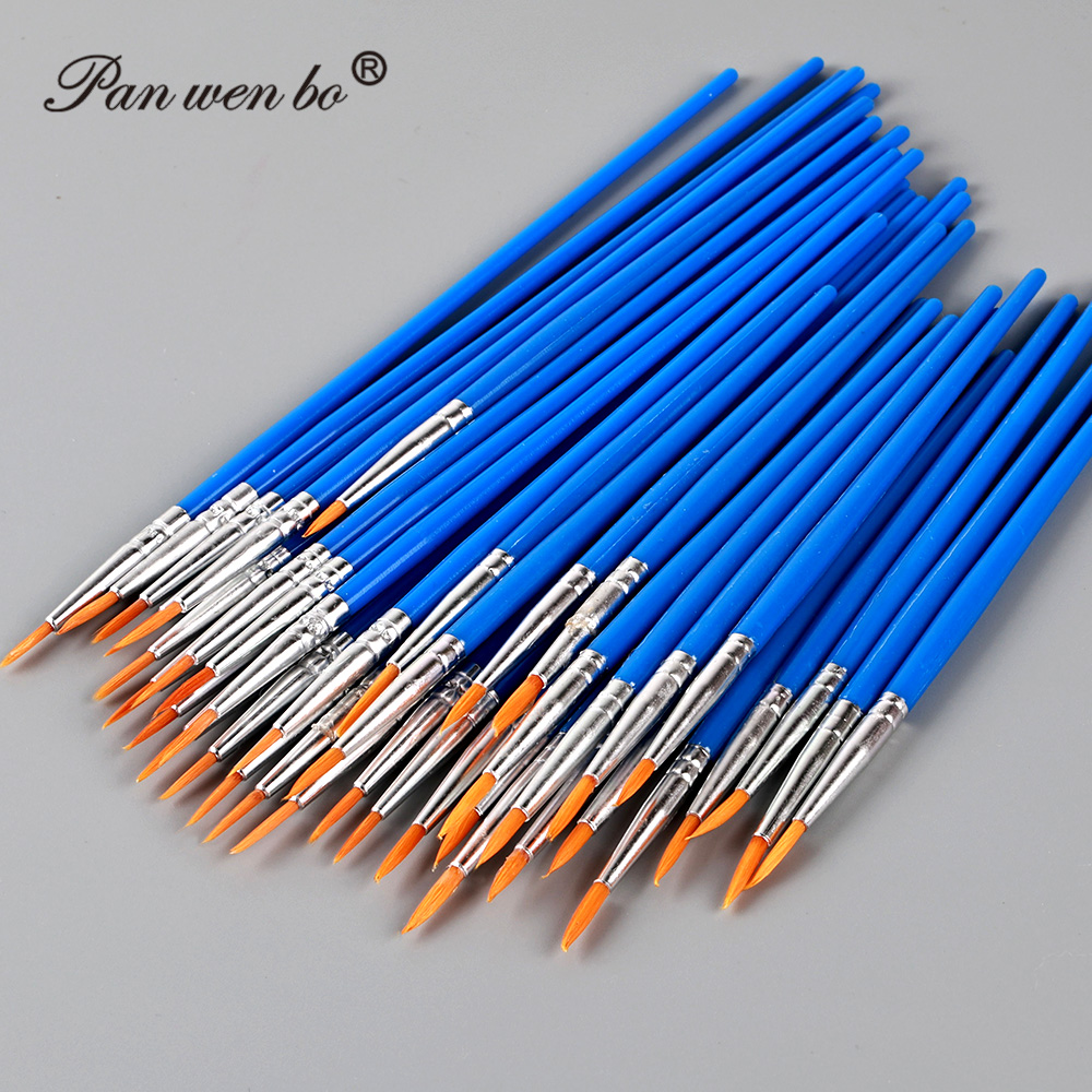 Art Supplies Manufacturers Custom Logo Nylon Handle Paintbrush Set Art Paint Brushes Professional Blue Paint Brushes