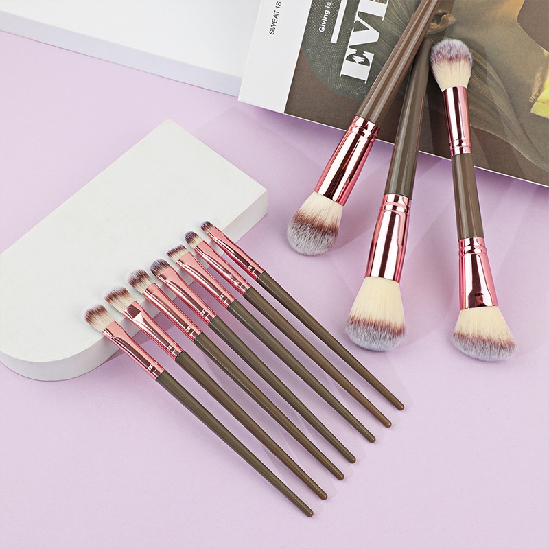 Professional Custom 10-Piece Makeup Brushes Set Powder Contouring Blush Brush Eye Shadow Eyebrow &amp; Lip Applicator Makeup Tools