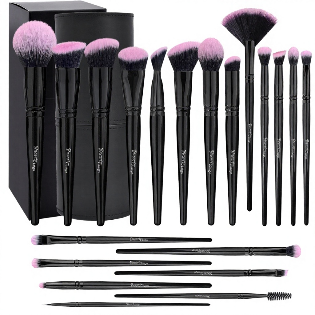 DailyQueen 18pcs Black Pink Synthetic Hair Luxury Makeup Brushes Set Blending Customized Logo Foundation Eye Cheek Lip Balm
