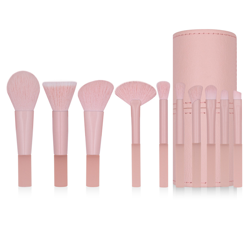 DailyQueen 10 Pcs Mini pink Oriental Cherry Travel Fibre Makeup Brush Portable Cosmetic Makeup Foundation Brush Set