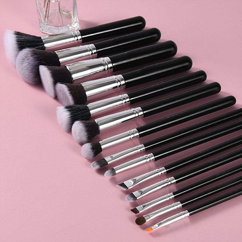 Wholesale High-End Foundation Eye Makeup Brush Set Customized Logo 12/16/20/34 Synthetic Hair Black Handle for Face Use