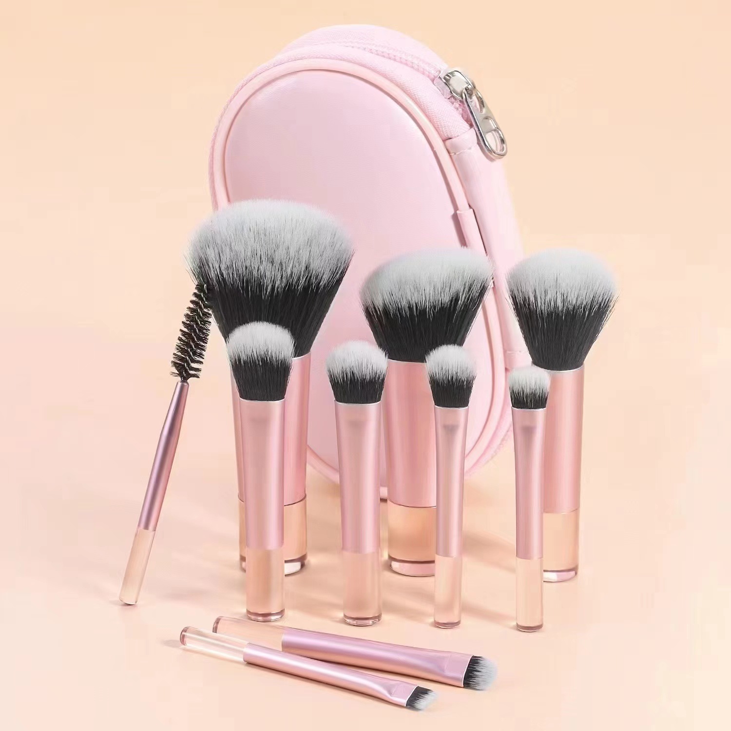 Travel Friendly 10 PCS Vegan Soft Synthetic Makeup Brush Set Cosmetic Brushes Collection Full Face Makeup Brush Kit with PU Bag