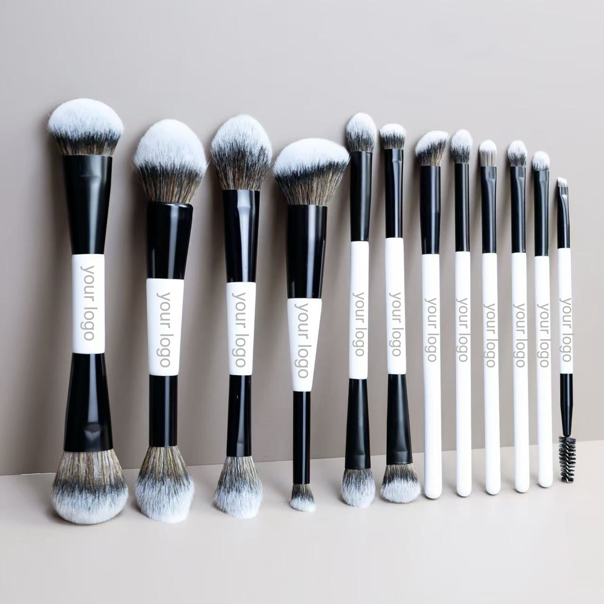 12pcs Trending Professional Dual Head Makeup Brushes Set Black White Handle Soft Synthetic Hair Blending Contour Brushes Kits