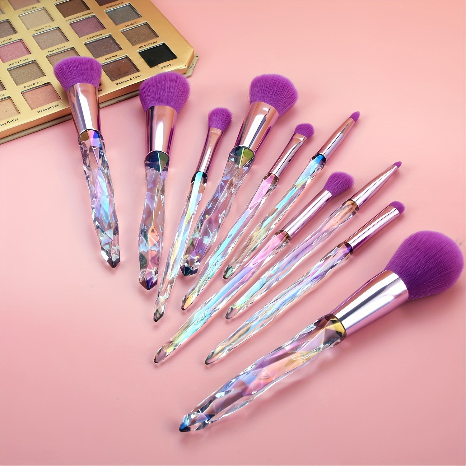 10-Piece Makeup Brushes High Quality Synthetic Bristles Crystal Handle Foundation Face Lip Eye Brush Set Professional Kit