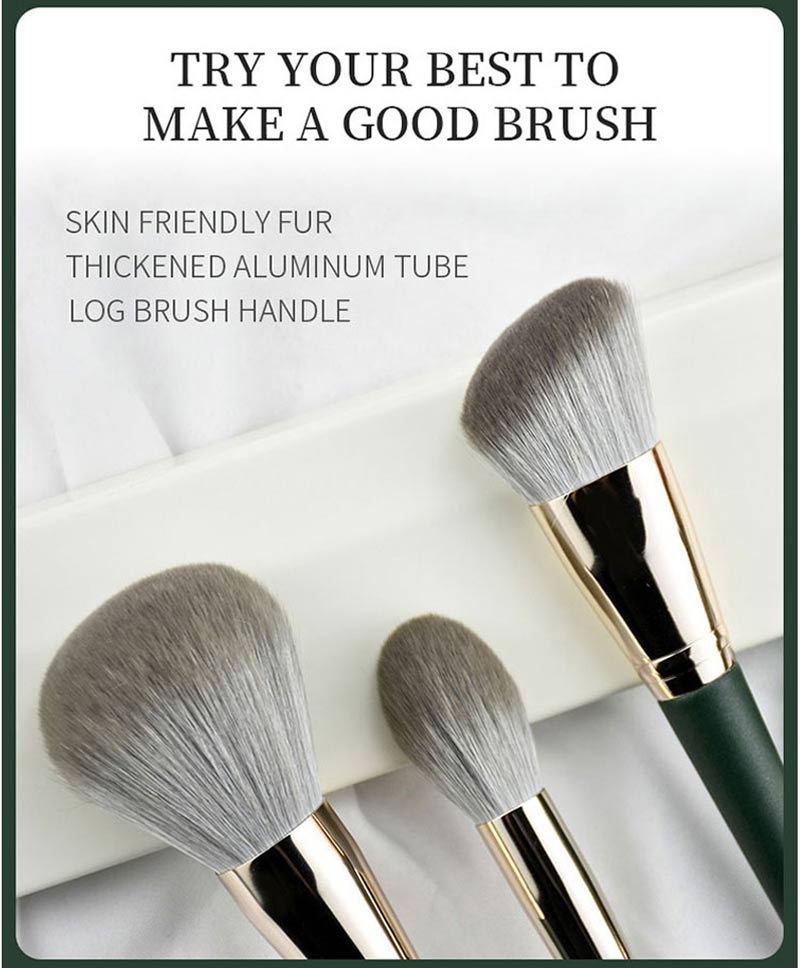 Private Label 14pcs Green Wooden Handle Cosmetic Makeup Brush Kits Natural Hair Vegan Makeup Brushes Set