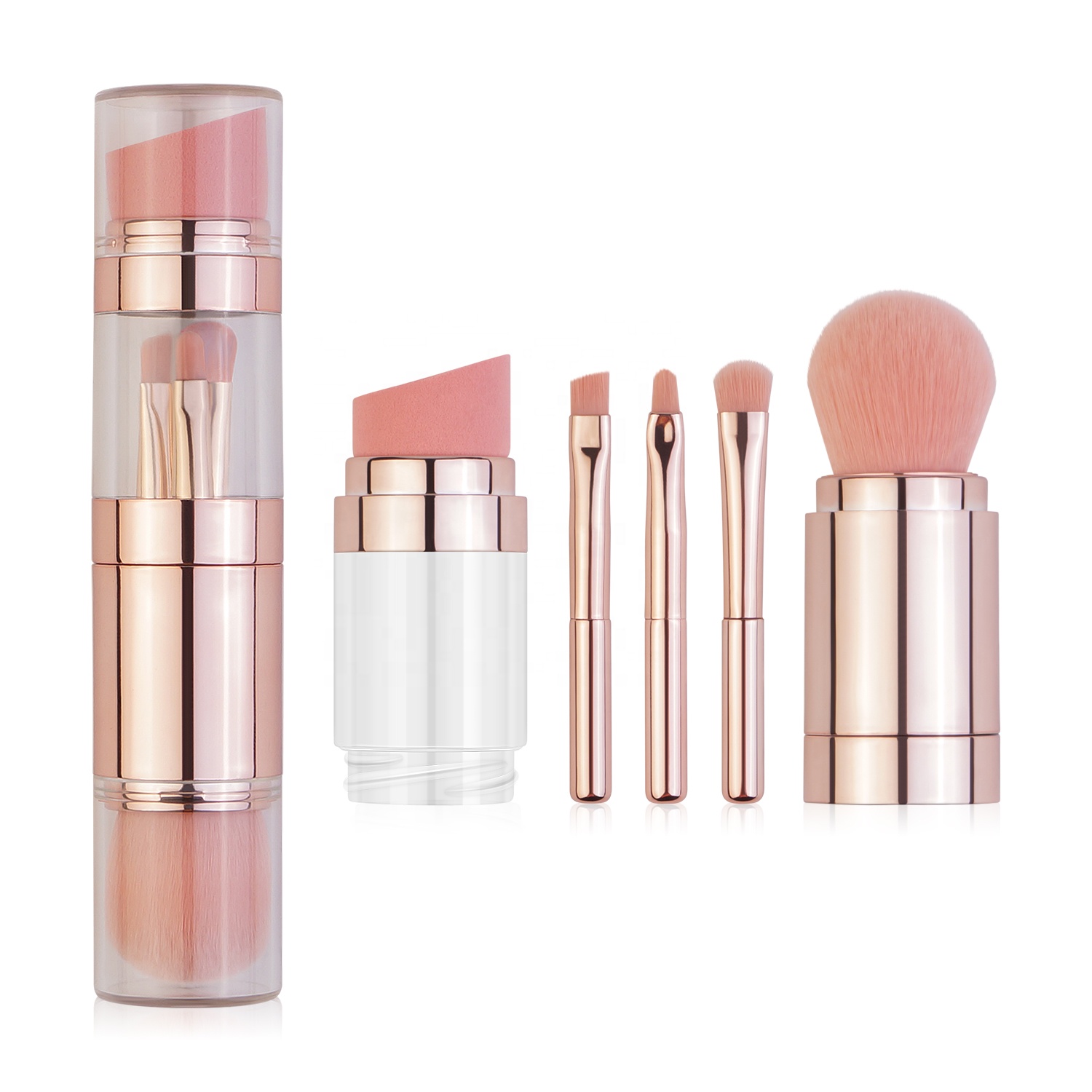 New Style for Travel Double Side Makeup Brushes Retractable 5 in 1 Mini Makeup Brush Set
