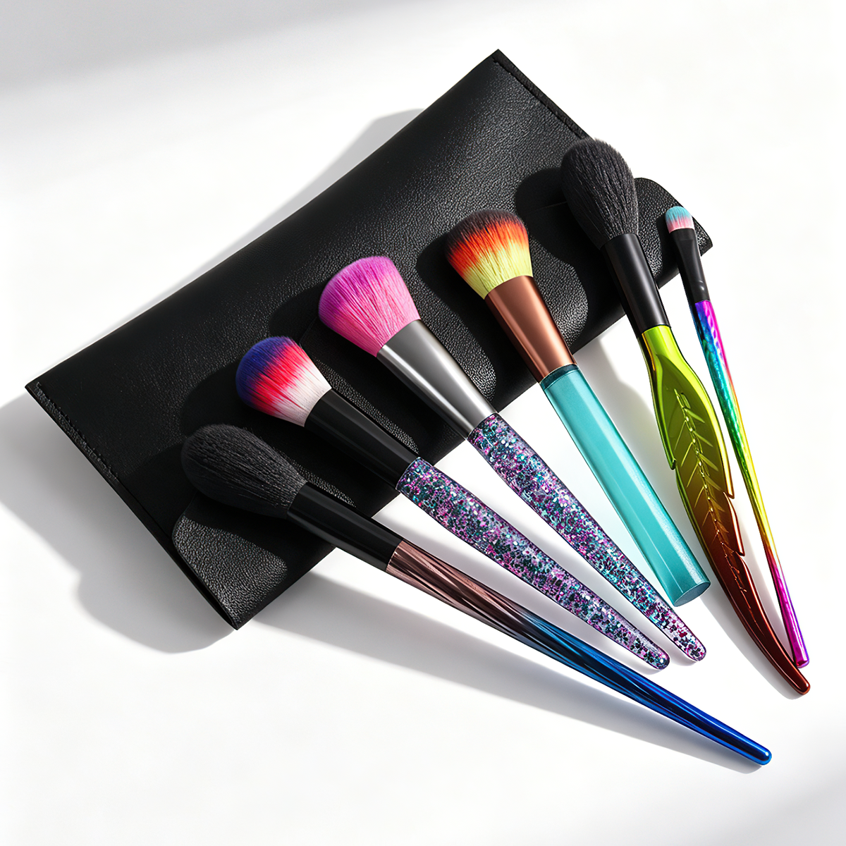 6-Piece Nylon Wood Handle Makeup Brush Set with Loose Powder Blush Contour Brushes-Multicolor Pack