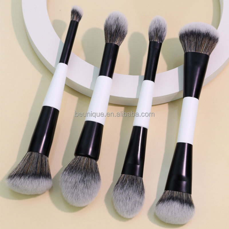 Private Label Custom Logo 4pcs Dual Contour Foundation Makeup Brushes Blush Makeup Cosmetic Powder Foundation Makeup Brush Set