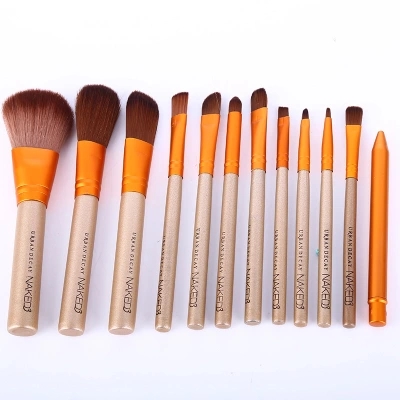 Portable Metal Box 12 Pieces Makeup Brushes for Daily Beauty Wood Handle Makeup Brush Set with Original LOGO