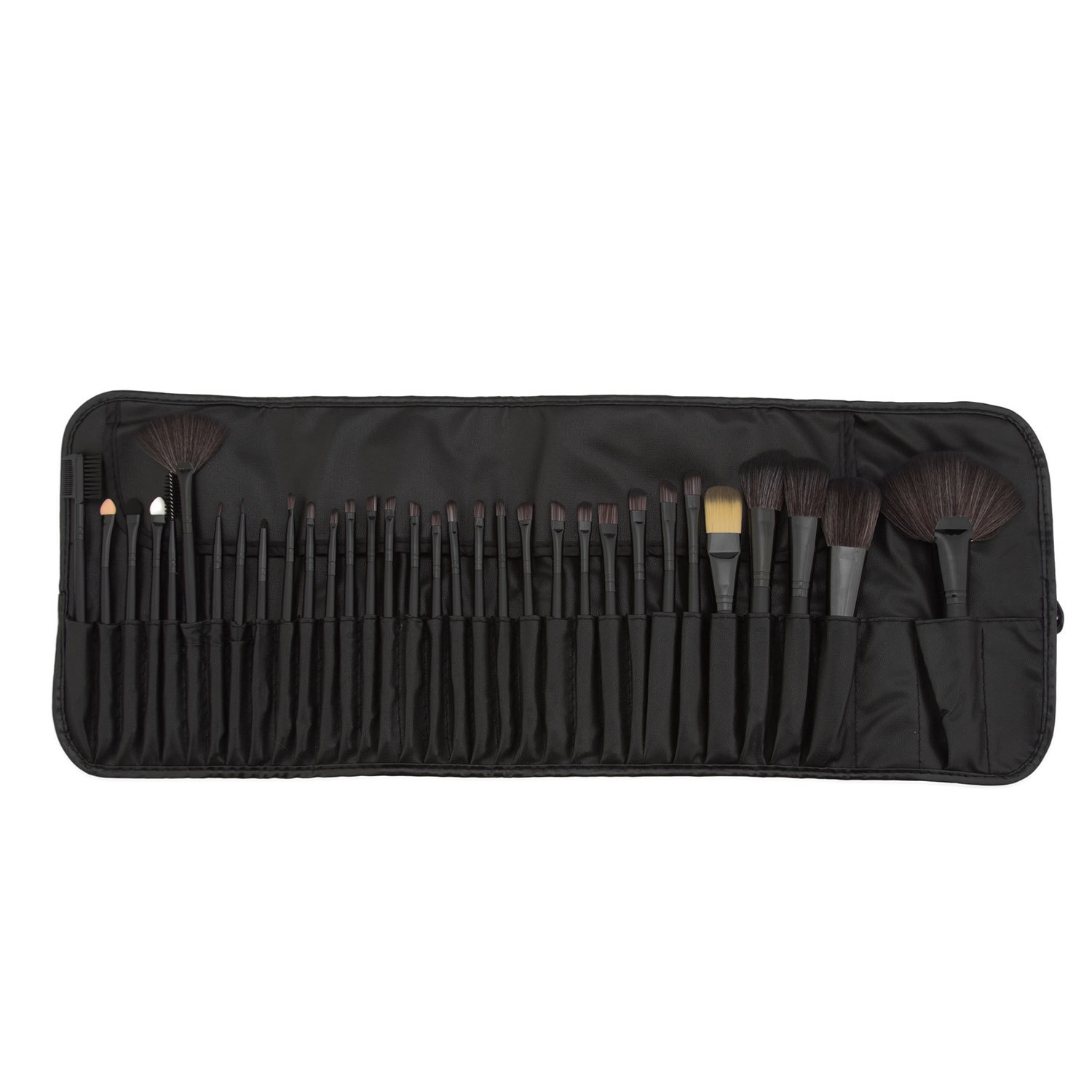 SKylark Pro Complete 32-Piece Durable Face &amp; Eyebrow Pencil Makeup Brush Set with Roll-Up Pouch Nylon Bristles &amp; Wood Handle