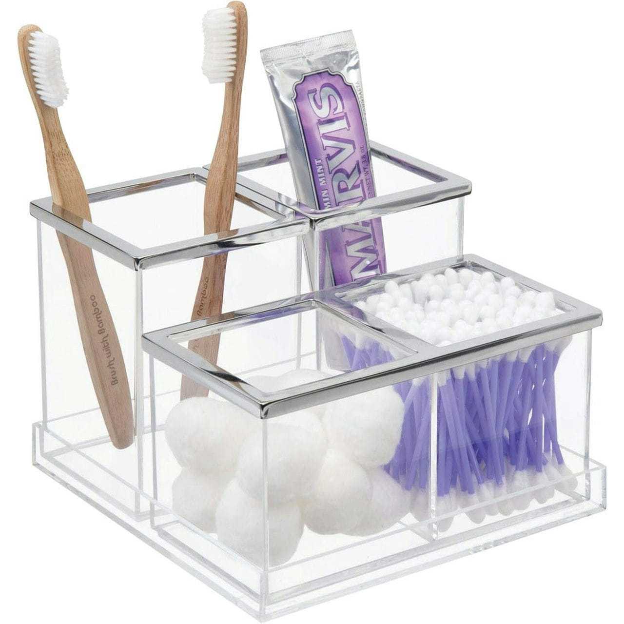 Factory 30898 Modern Design Cosmetic Storage Box Desktop Makeup Brush Organizer Aluminum Rack Set for Home Dressing Table