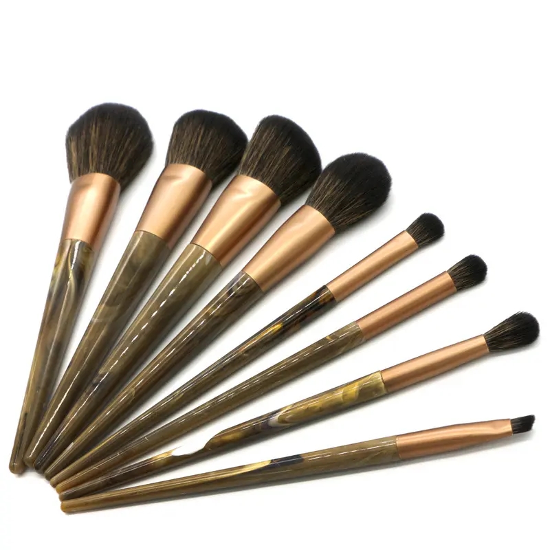 8pcs Synthetic Hair Face Makeup Powder Foundation Blush Contour Brush Set Marble Plastic Handle Professional Private Label
