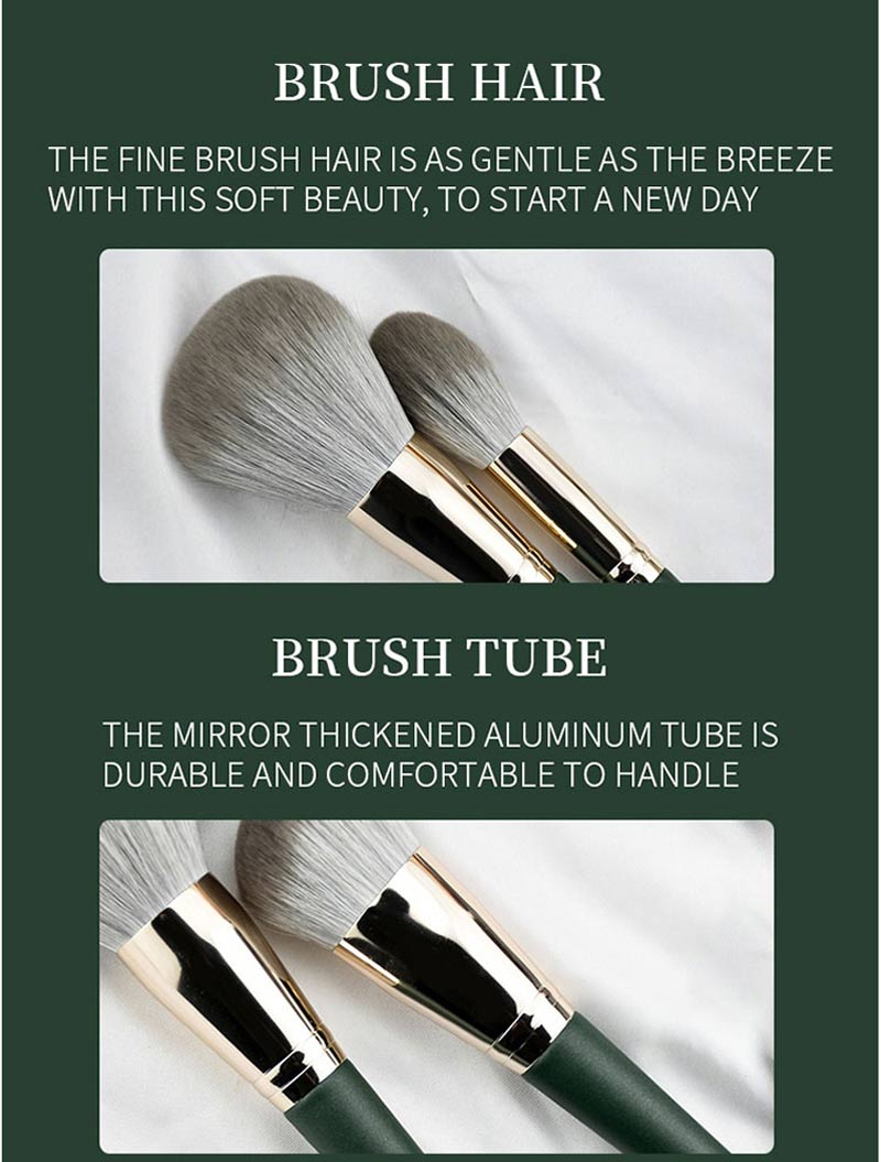 Private Label 14pcs Green Wooden Handle Cosmetic Makeup Brush Kits Natural Hair Vegan Makeup Brushes Set