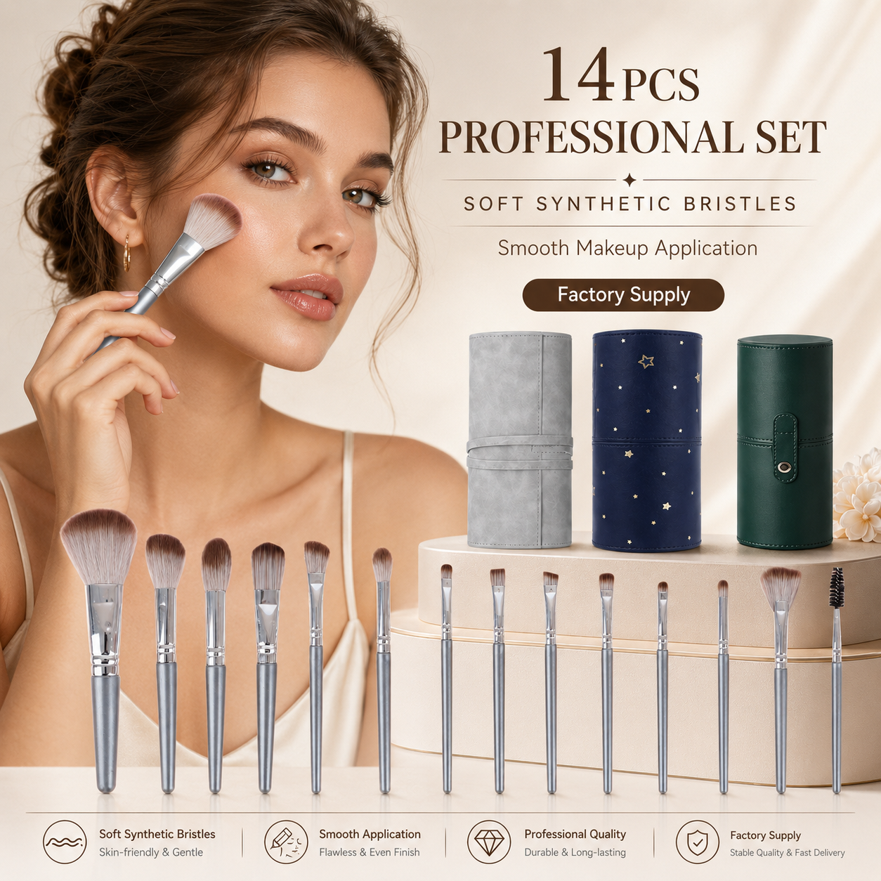 Luxury Portable 14Pcs Synthetic Hair OEM Professional Makeup Brushes With 3 Packaging Options Makeup Brush Set