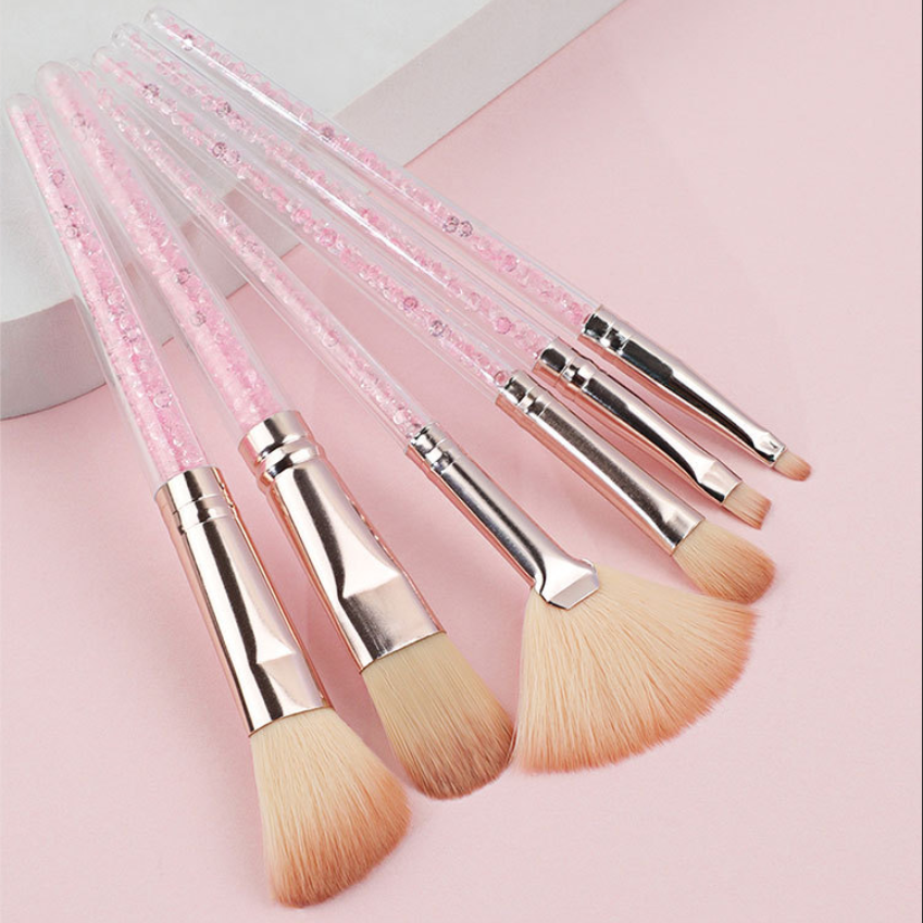 Portable 6-Piece Plastic Diamond Handle Makeup Brush Set Loose Powder Foundation Highlighter Concealer Eye Region Brush Tools