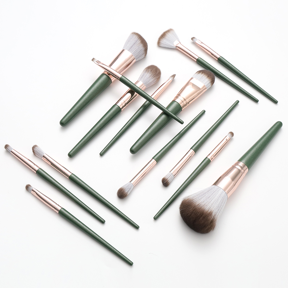 14Pcs Synthetic Hair Aluminum Wooden Tube Private Label Travel Makeup Brush Kit Professional Luxury Brush Makeup Set