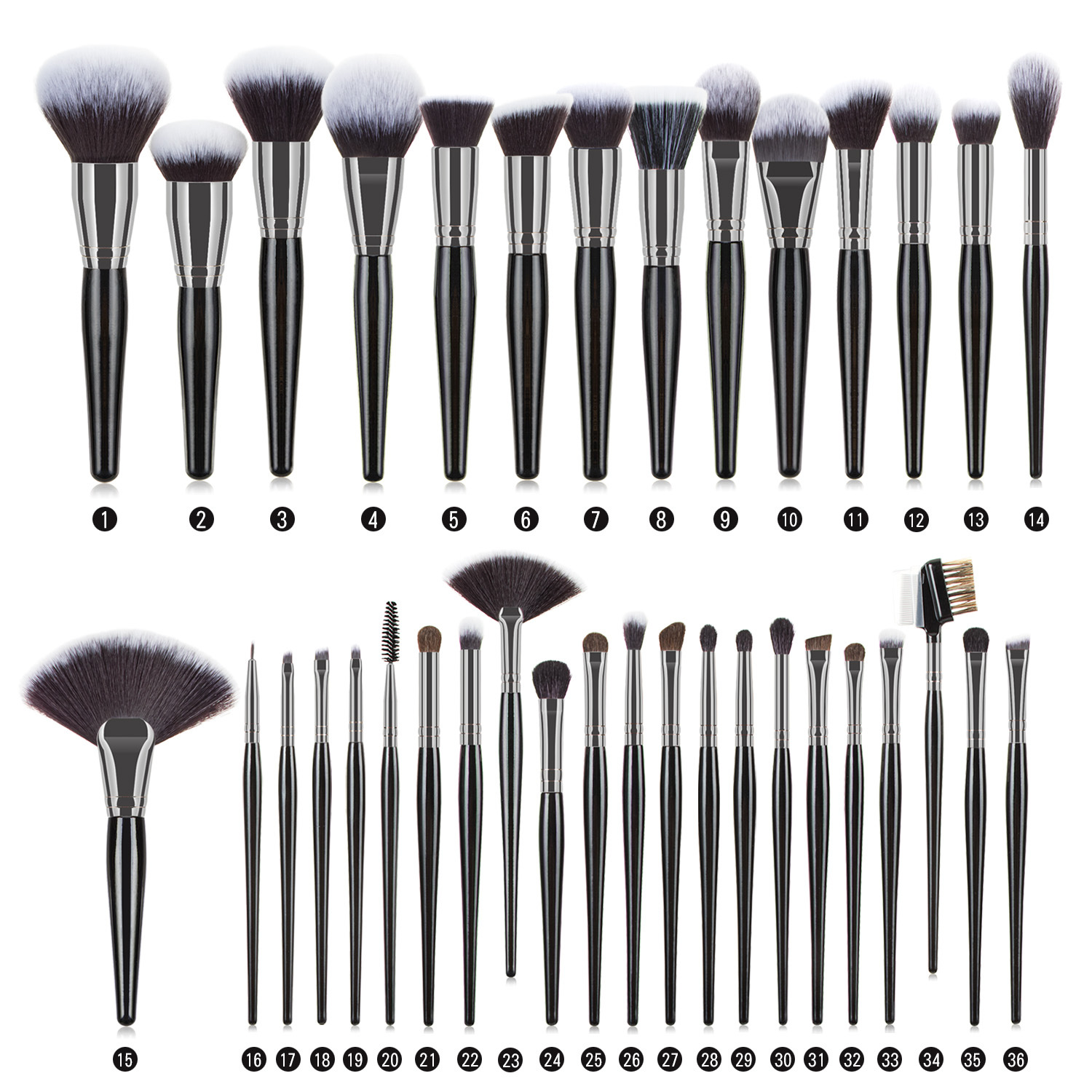 Professional Face Brush Large Powder Foundation Eyeshadow Synthetic Hair Wood Handle 1 Piece Black Makeup Brush Set