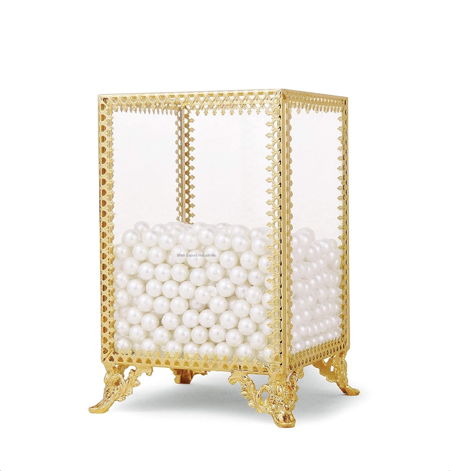 Gold Makeup Brush Holder Organizer Brass/Glass Makeup Brush Cup Vintage Style Cosmetic Brushes Holder