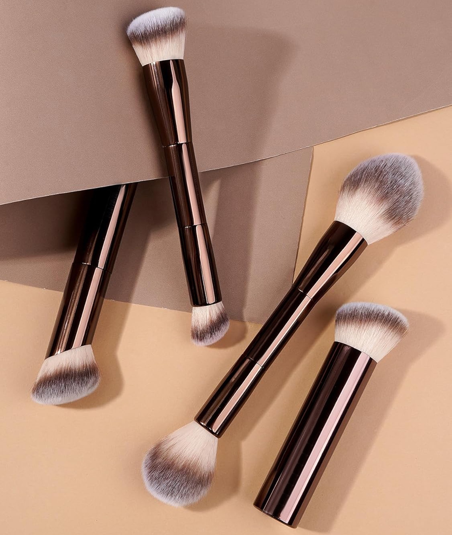 4 PCS Double-ended Kabuki Brush Contour Brush for Liquid Powder Concealer Cream Cosmetics Blending Blush Face Makeup Tools Kit