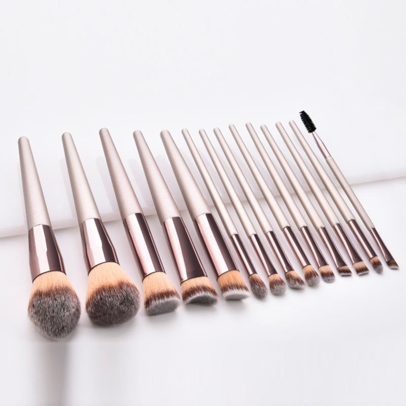 Ins Popular 14 in 1 Champagne Brushes Set Cosmetic Make up Brushes for Professional Artist Brown Bristles Brush Makeup