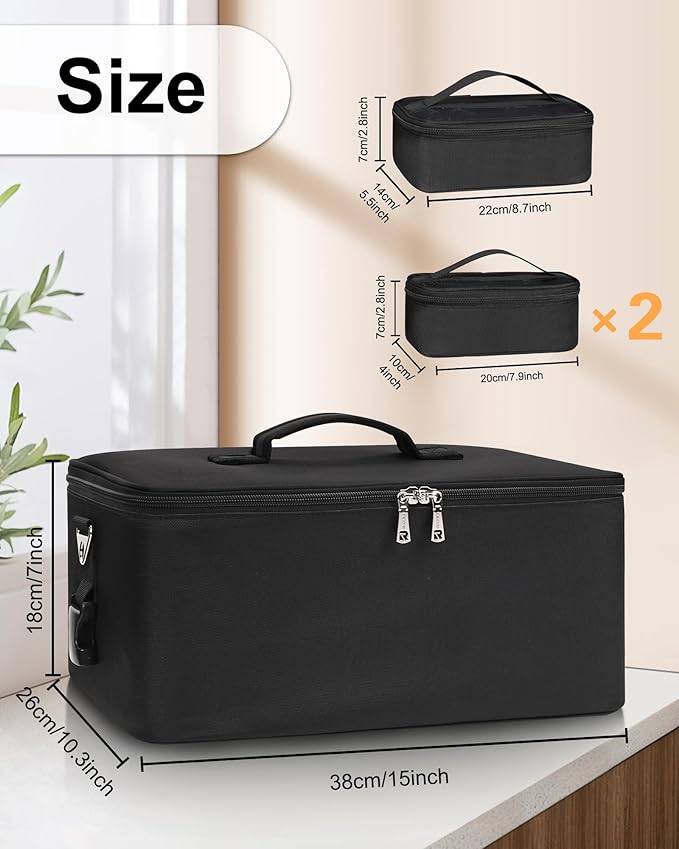 RelaveI Adjustable Makeup Organizer with 3 Sets of Clear Pockets Brush Holder and Cosmetic Bags &amp; Cases