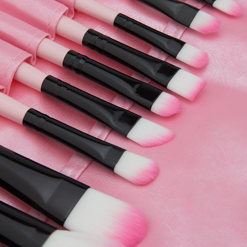 SKylark Pro Complete 32-Piece Durable Face &amp; Eyebrow Pencil Makeup Brush Set with Roll-Up Pouch Nylon Bristles &amp; Wood Handle